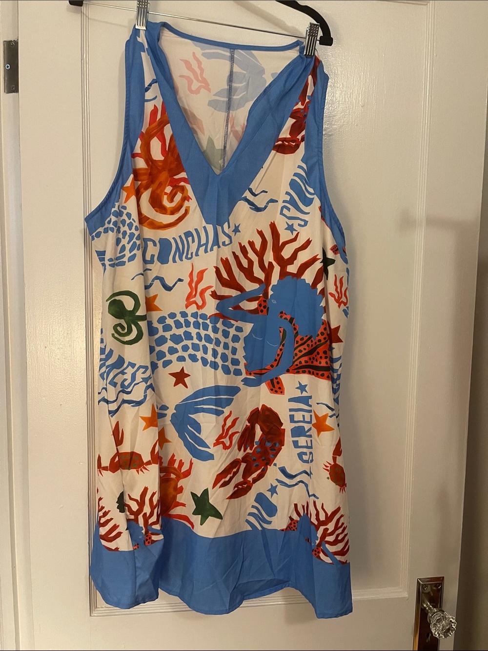SHEIN Blue & White Sea Life Print Midi Dress